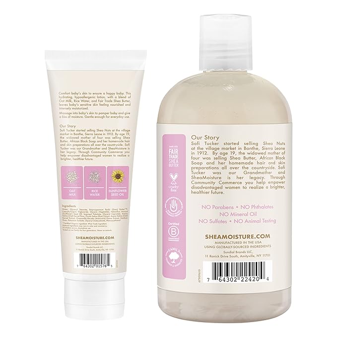 SheaMoisture Baby Wash and Shampoo 21 oz 2 Count - Oat Milk and Rice Water Care with Shea Butter for Sensitive and Dry Skin, Hypoallergenic, Sulfate and Paraben Free, Fragrance Free