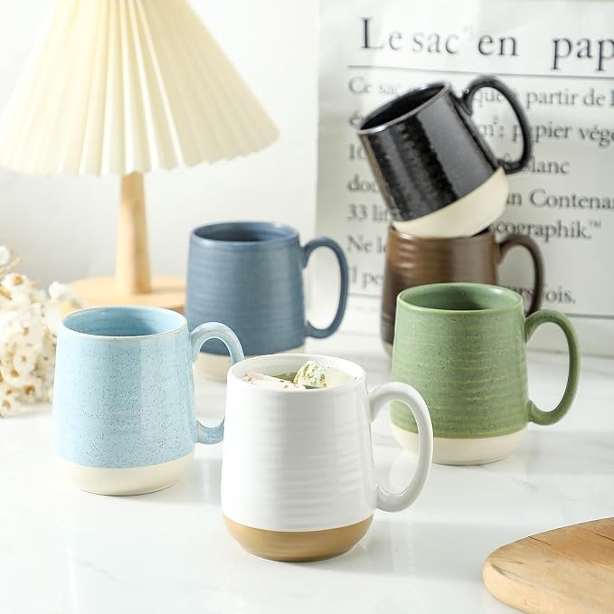 Hasense Coffee Cups Set of 6, 15 oz Stoneware Coffee Mugs - Image 7