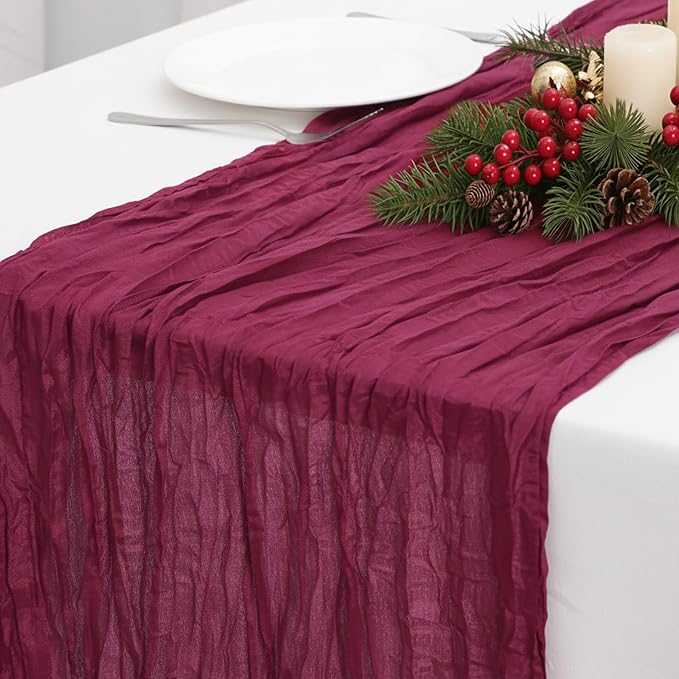 6 Pack Burgundy Red Cheesecloth Table Runner 120 Inch Boho Wedding Decor | by Fixwal