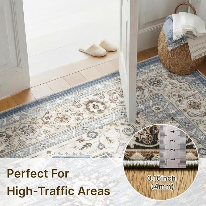 2x6 Runner Rug for Entryway Hallway-Vintage Farmhouse Boho Floral Neutral - Image 3