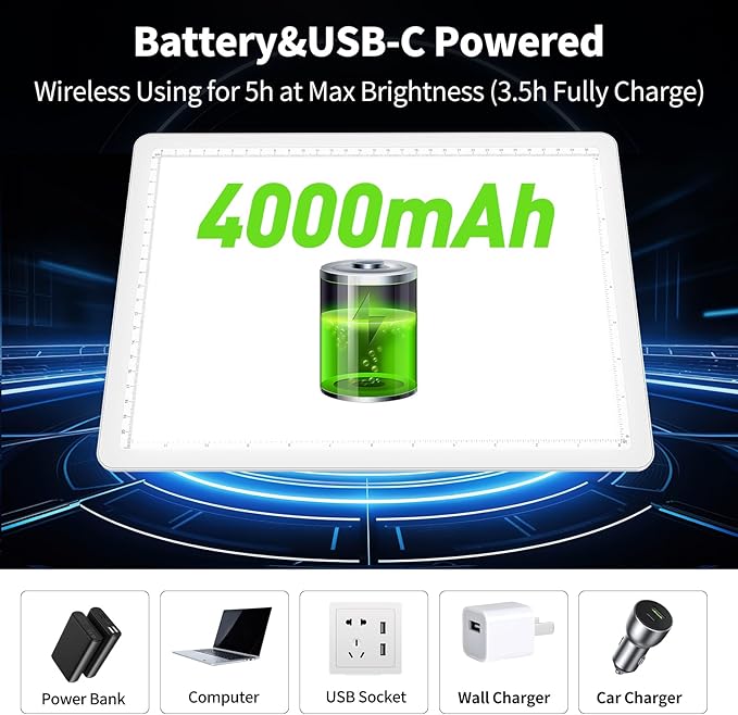 Phylosal Rechargeable A4 Light Pad with Carry Bag, Ultra-Thin Magnetic Tracing Light Box for Drawing, Diamond Art Painting Light Board with Side Button, Super Bright Light Table for Sketching (White)