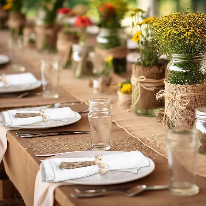 Wooden Bead Napkin Rings Set of 6, Farmhouse Stretchable Napkin Rings - Image 6