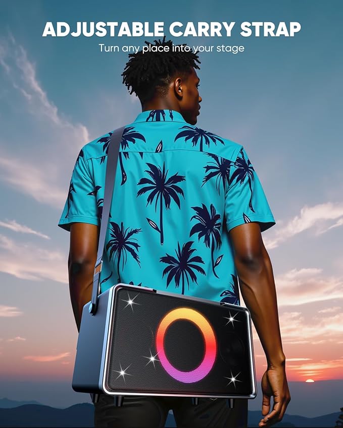 GFEEN Portable Bluetooth Speaker: 200W Peak, 15H Playtime, Wireless Speakers with Microphone, 5″ Subwoofer, Loud Sound, Light Show, Fast Charging for Outdoor, Party, Backyard(Silver with 1Mic)