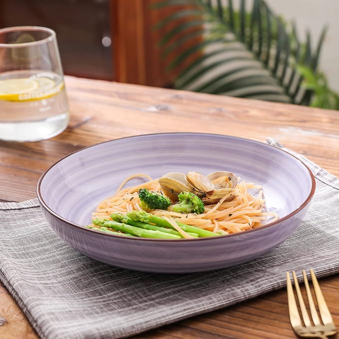 Selamica Porcelain 26 Ounce Salad Pasta Bowls, 8 inch Wide and Shallow Serving - Image 5