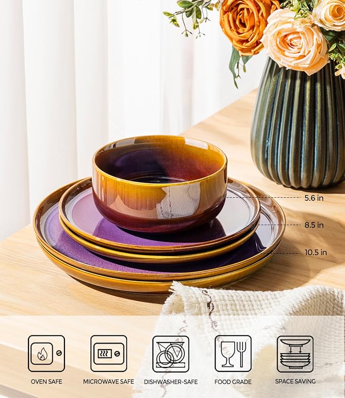 Ceramic Dinnerware Set for 8, 24-Piece Plates and Bowls Set | Handmade Reactive - Image 2