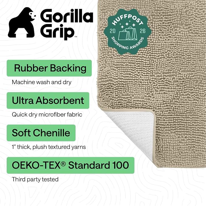GORILLA GRIP Bath Rug Mat 60x24, Thick Soft Absorbent Chenille, Quick Dry - Image 2