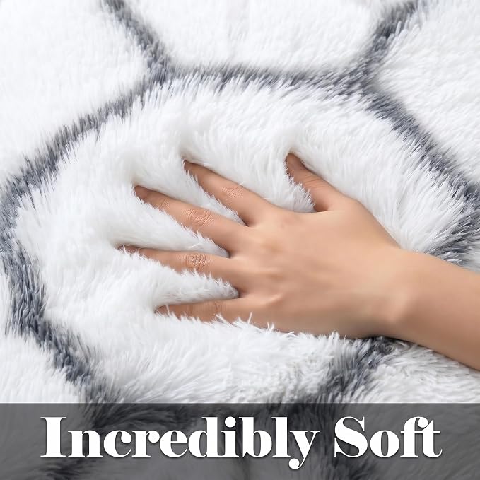ONASAR 6x9 Area Rugs for Living Room Bedroom, Large Fluffy White and Grey Throw - Image 2