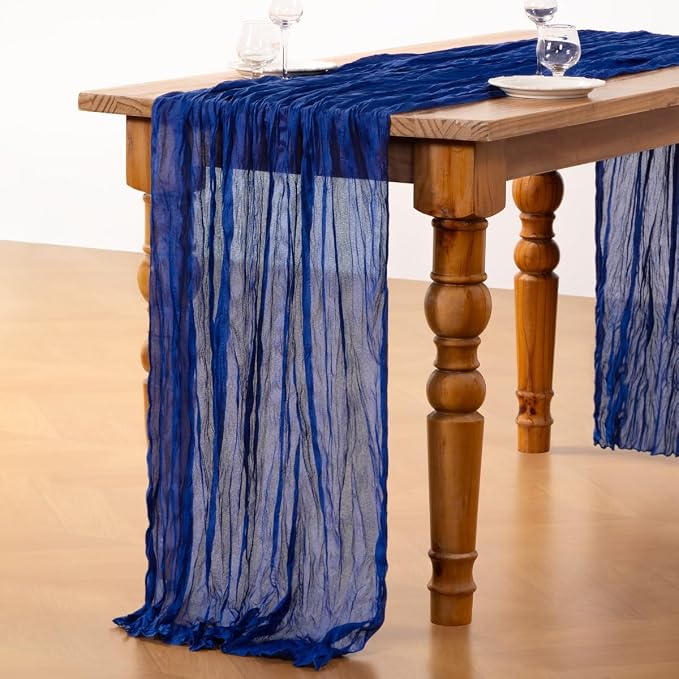 DeZerlor Royal Blue Cheesecloth Table Runners 4 Pack Summer Boho Runners | - Image 4