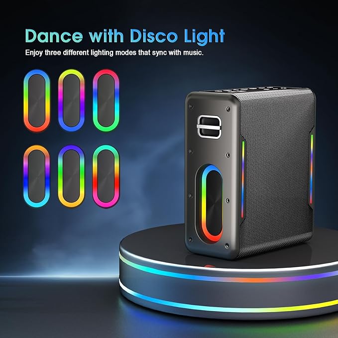 Karaoke Machine with Two Wireless Microphones, Powerful Portable Bluetooth Speaker for Adults & Kids, PA System with 2 Voice Mode, LED Lights, Supports BT/TWS/AUX/USB/TF for Party (Black+Sliver)