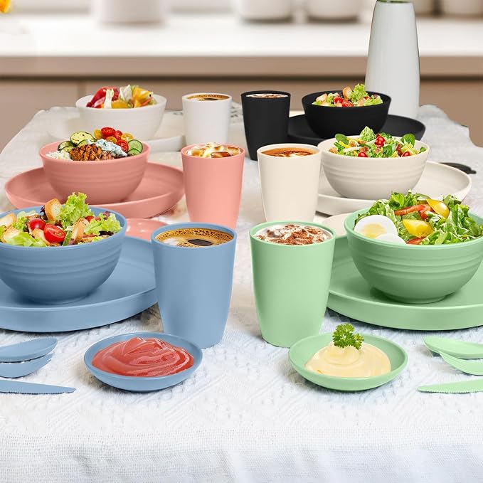 wheat straw bowls, cups and cutlery sets 28 pcs - Image 6