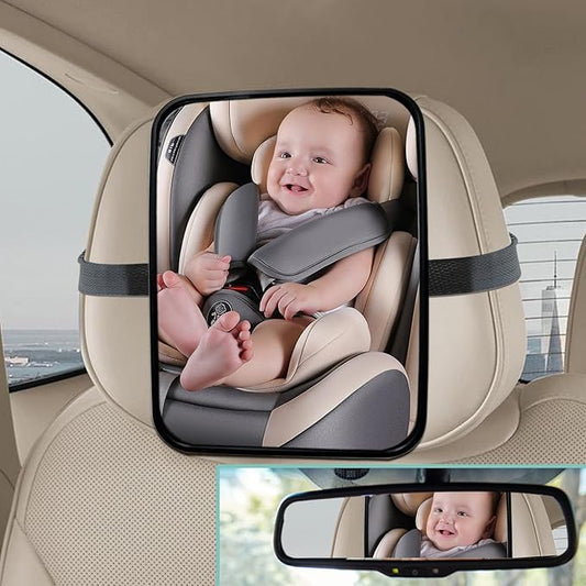 Baby Car Mirror, Universal Fit, Headrest Mount, Shatterproof, Stable, Easy Install, Compatible with Most Cars & SUVs