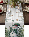 Christmas Snowman Table Runner 70 Inches Long, Xmas Trees Eucalyptus Leaves by Unknown