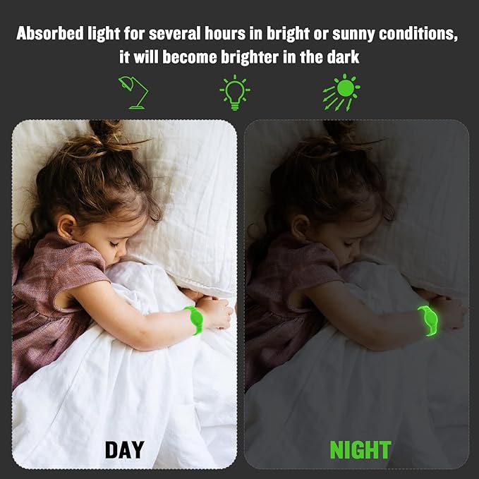 2 Pack Waterproof AirTag Bracelet for Kids, Hidden Silicone Wristband for AirTag, GPS Tracker Case for Air Tag Holder Strap Band for Child Toddler, Secure Anti-Loss Protection(Luminous)