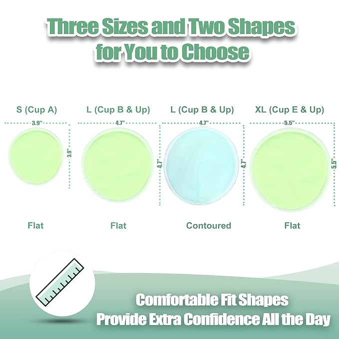 wegreeco Nursing Breast Pads (14 Pack) + Laundry Bag & Travel Storage Bag, 4.7 inch Option - Washable & Reusable Breastfeeding Nursing Pads (Peaceful, Large, Contoured Shape)