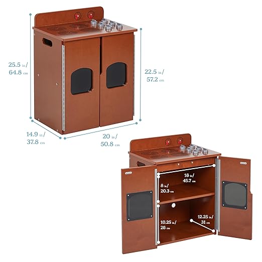 ECR4Kids Play Kitchen Stove, Wooden Playset, Dark Walnut
