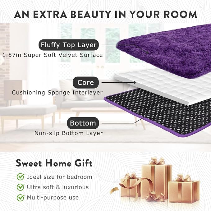 8x10 Shag Rugs for Living Room, Soft Large Fluffy Purple Fuzzy Area Rugs for - Image 6