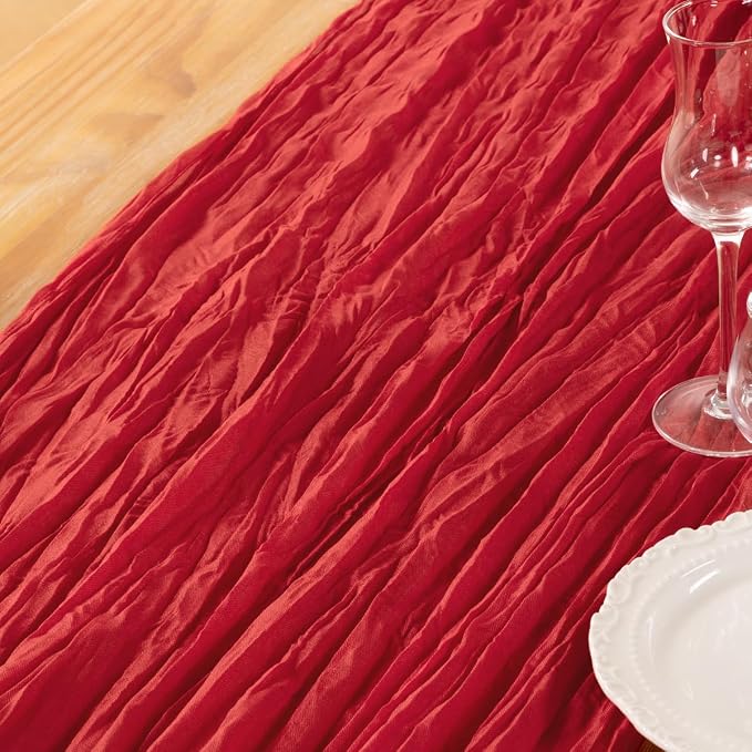 DeZerlor Red Cheesecloth Table Runner 2 Pack Summer Table Runners Boho Gauze - Image 5