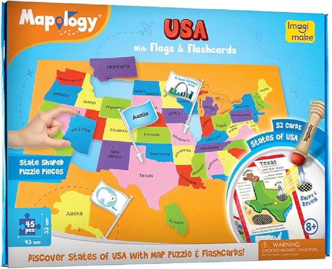 Imagimake Mapology United States Flash Card Puzzle with Flags, Country- Capitals | Educational Toys for Kids Ages 5-8 | Learn Geography Puzzles for kids Ages 8-10 | Christmas Gift for Boys & Girls