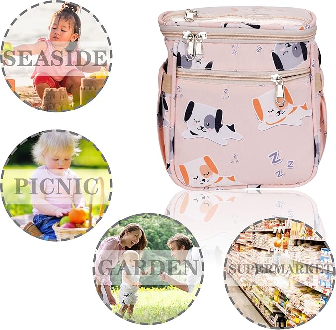 Baby Stroller Organizer Bag，Small Diaper Bag - Universal Stroller Organizer With Insulated Cup Holder,Pocket With Baby Wipes Dispenser，Adjustable Shoulder Strap(pink)