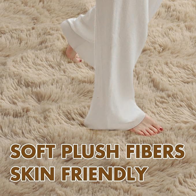 5x7 Ft Shag Beige Rugs for Bedroom Living Room, Ultra Soft Fluffy Furry Area - Image 5