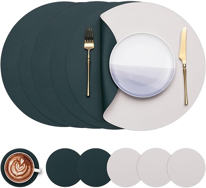 Myir JUN 15 Inches Round Placemats Set of 6 Faux Leather Place Mats | by MyirJUN