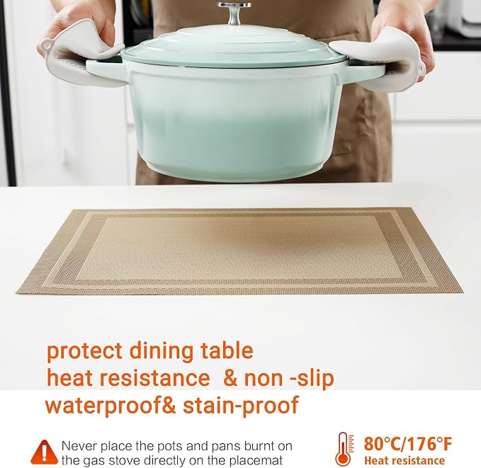 Placemats Set of 4, Vinyl PVC Heat Resistant Washable Placemats Set, Non Slip - Image 4