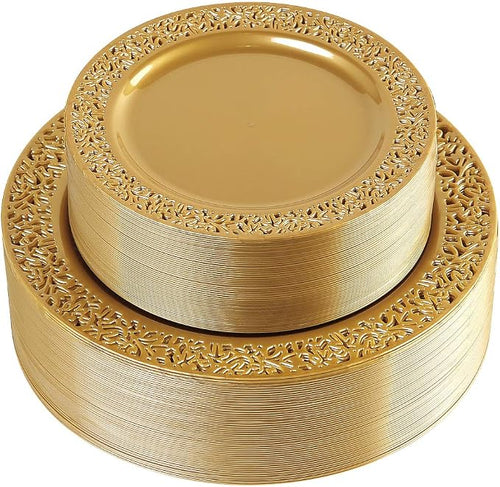 102 PCS Brown Gold Plastic Plates, Lace Design Disposable Plates, BPA Free by I00000