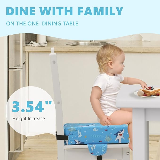 Booster Seat for Kitchen Chair with Adjustable Straps, Toddler Booster Seats for Dining Table Portable for Travel Camping Eating, Booster Cushion for Table for Baby Child Infant Kid Boy Girl