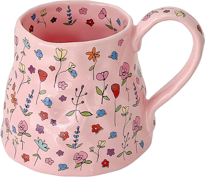 Large Ceramic Coffee Mug Pink Cute Flower by Movlen