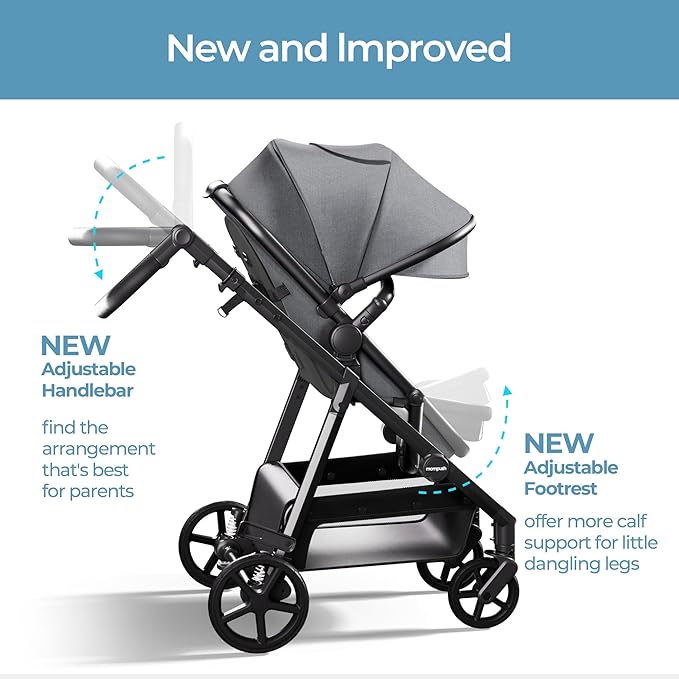 Mompush Baby Stroller, Convertible 2-in-1, Infant Car Seat Compatible, Includes Adapter - Sturdy Full-Size Infant Stroller for Family Adventures
