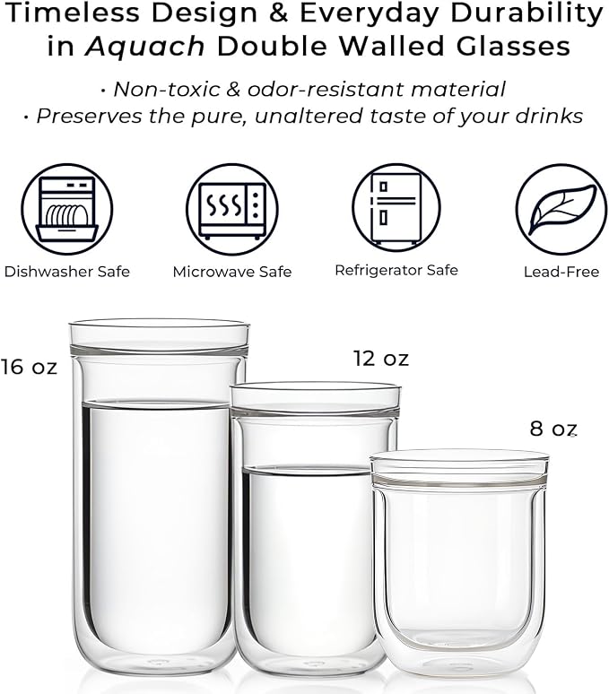 Aquach 16oz Double Walled Glass Coffee Cups Set of 2, Insulated Tumblers | - Image 6