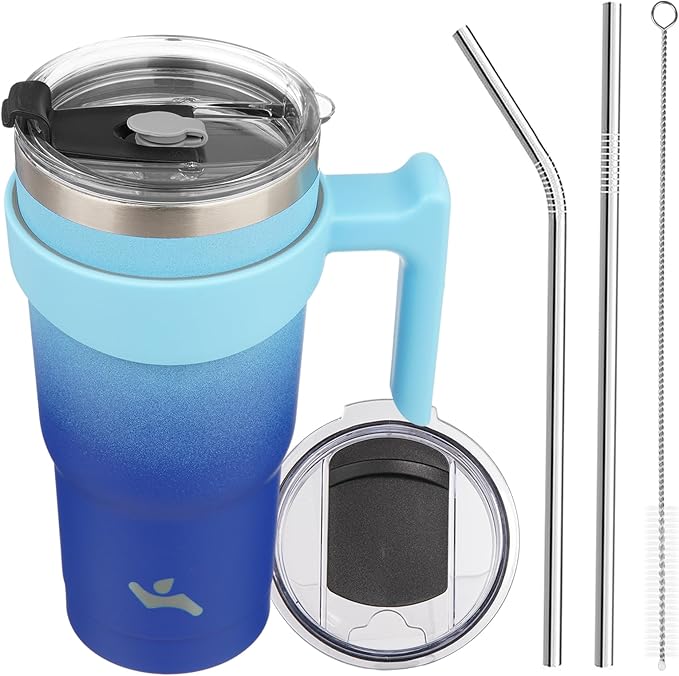 Konokyo 20 oz Tumbler with Handle and Straw, Insulated Travel Mug | Sky; by Konokyo