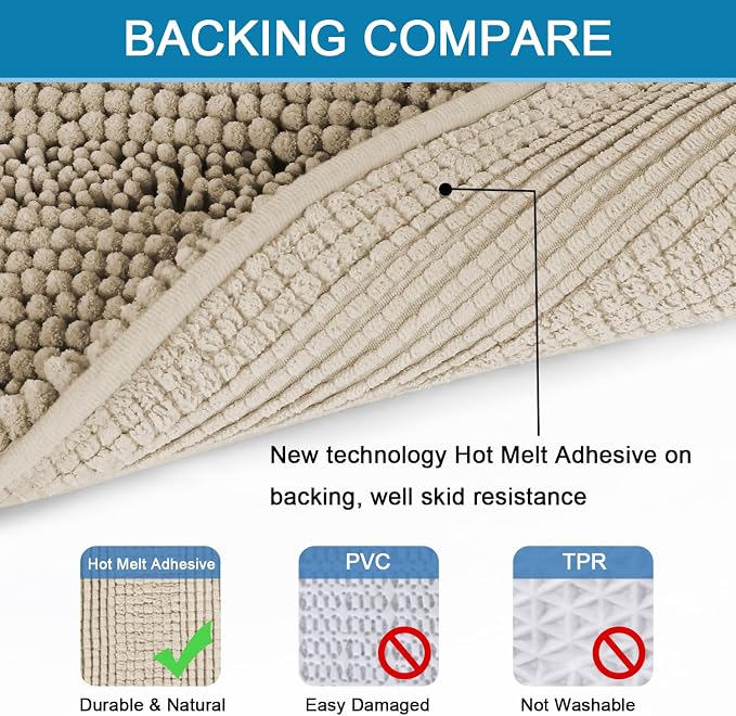 H.VERSAILTEX Bath Mats for Bathroom Non Slip Thick Chenille Striped Bath Rug - Image 4