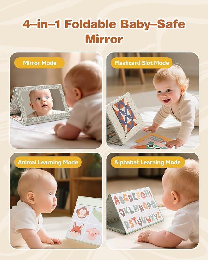 Wooden Baby Play Gym & Tummy Time Playmat – Montessori Sensory Activity Mat with 6 Developmental Toys for Fine Motor Skills – for Newborns to Toddlers (0–12M+)