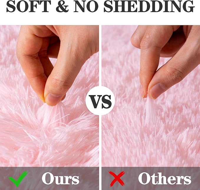 Round Fluffy Pink Rug for Bedroom, 4Ft Fuzzy Shag Circle Area Rug for Girls - Image 7