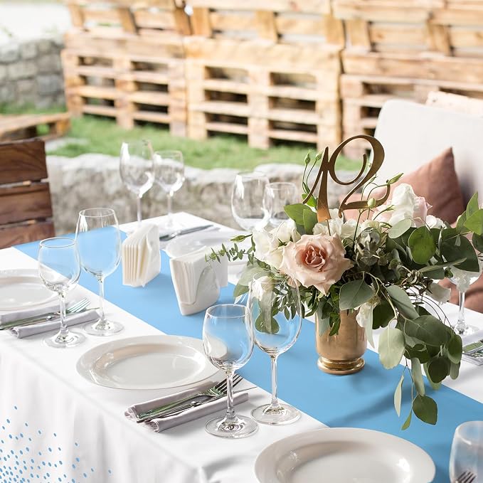 MASHAN 1Pcs White Light Blue Tablecloth Party Decorations, Plastic White Table - Image 5