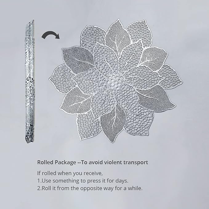 Silver Round Placemats for Dining Table Set of 6 Vinyl Metallic Table Mats | - Image 3