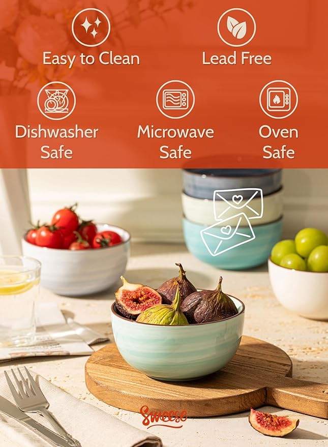 Sweese 10 Oz Ceramic Ice Cream Bowls, Dishwasher Microwave Safe Dessert Bowls - Image 3