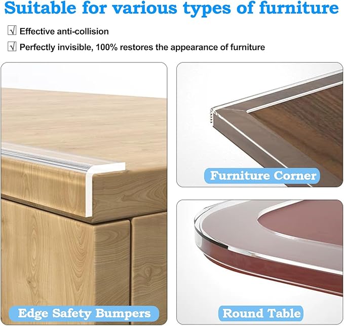 13.12 FT Edge Corner Protector Baby Proofing,Soft Clear Furniture Table Corner Guard & Edge Safety Cabinet Door Bumper,Crib Bumpers,Wall Protector(Width 2 in，Thickness 0.08 in)