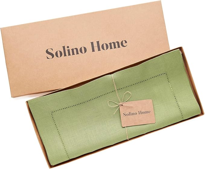 Solino Home 100% Pure Linen Table Runner Moss Green Hemstitch, 14 x 144 in | - Image 5