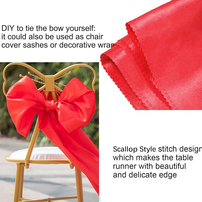 12 Pack Red Table Runners, Satin Table Runner 12x108 Inches Long, Silk and - Image 6