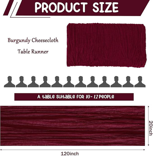 10 Pack Burgundy Cheesecloth Table Runner 10FT Boho Gauze Fabric Table Runner - Image 2