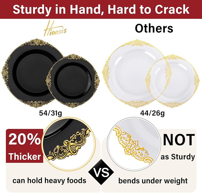 210 Pcs Black Gold Plates for Graduation | Black Party Plates Set for 30 Guests - Image 3