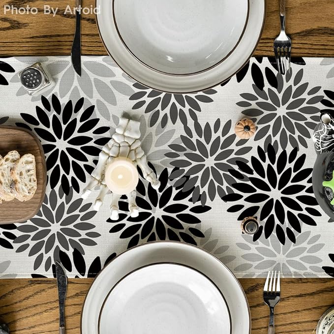 Artoid Mode Black Dahlia Halloween Table Runner 13x90 Inch | Fall Autumn - Image 3