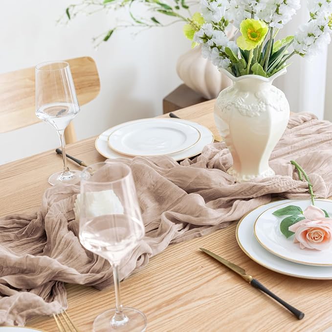 Asee'm 3pcs Nude Pink Cheesecloth Table Runner Summer Boho Rustic 10FT | Fall - Image 5