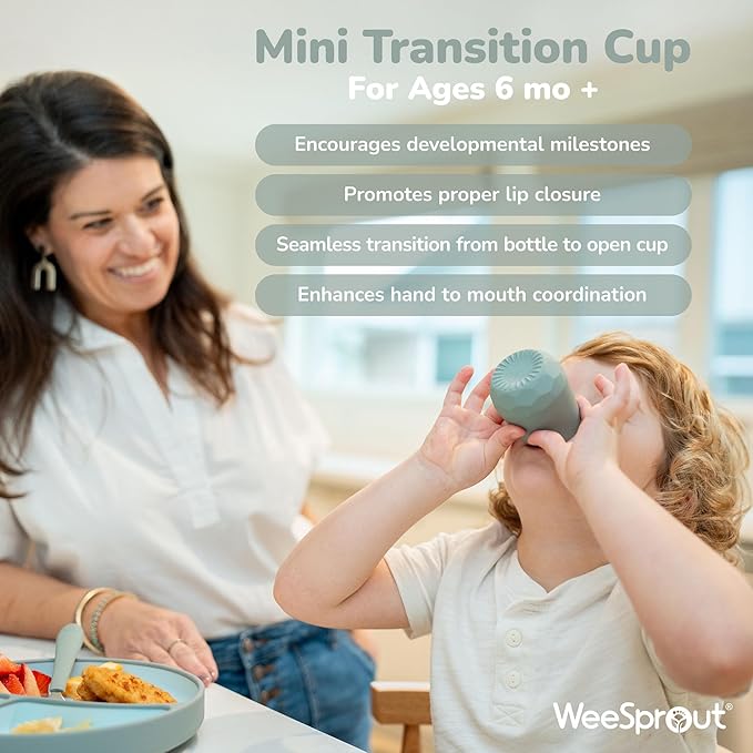 WeeSprout Silicone Baby Training Cups - Set of 2 Soft Silicone Cups - 2 oz Open Cup for Baby 6+ Months - Non-Slip Grip, Weighted Base - Gentle on Gums & Teeth (Pastel Purple & Pastel Mint)