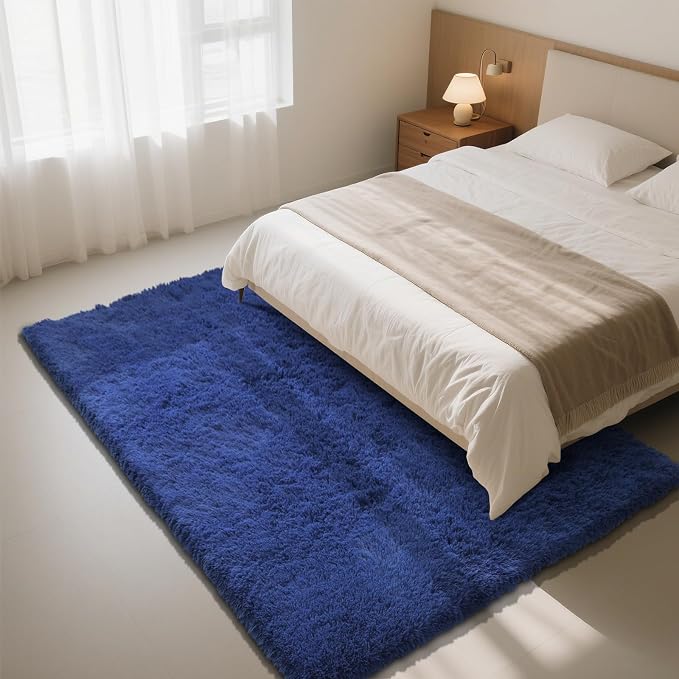 Blue Fluffy Rug Shag Area Rug, 4x6 Area Rugs - Image 3