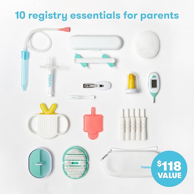 Frida Baby Ultimate Baby Kit, 10 piece New Born Essentials Gift Set Includes Wellness Sick Day, Gas Relief, Grooming Tools & Teething Toys