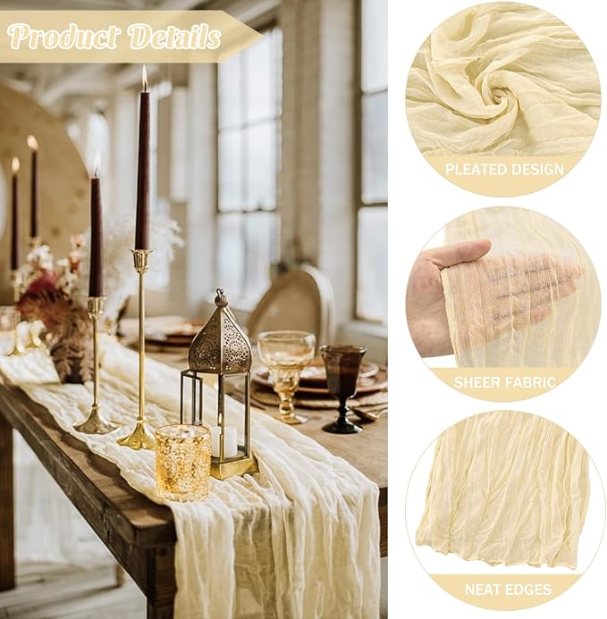 6 Pieces Beige 10FT Cheesecloth Table Runner Boho Gauze Fabric Table Runner - Image 2