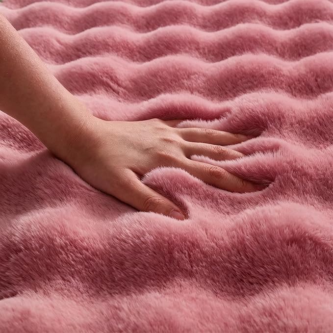 Dusty Rose Rabbit Plush Rug 8'x10', Fluffy Faux Fur Shaggy Area Rug - Image 5
